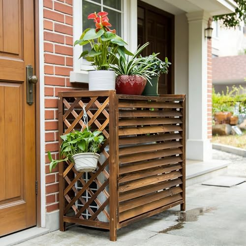 Marron Cache Climatiseur Extérieur Bois Support De Fleur Extérieur Pour Décoration Jardin Cache Pompe a Chaleur Bois Massif Housse Pompe a Chaleur Anti-Corrosion Pour Balcons Terrasses(120x57x100cm)