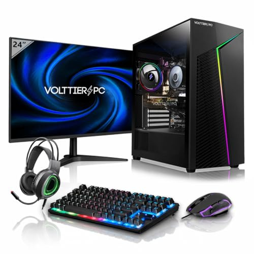 VolttierPC - PC Gaming Completo AMD Ryzen 5 3400G | RX Vega 11 | 16GB DDR4 RAM | 1TB NVMe | WiFi 6 + Bluetooth 5.2 | Windows 11 Pro | Monitor 24 120Hz | Pack Teclado, Ratón, Auriculares, Alfombrilla