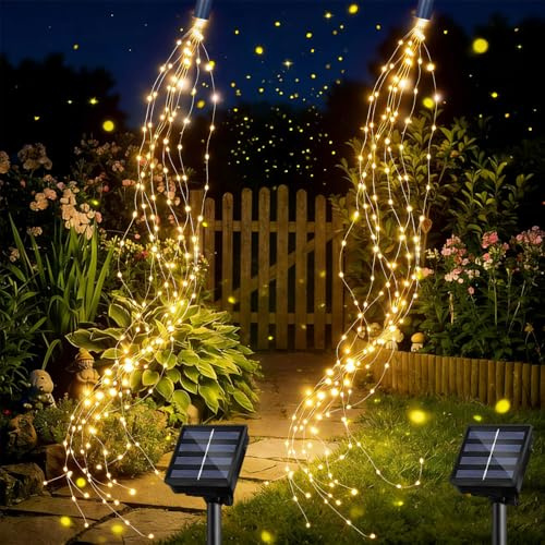 Solar Lichterkette Aussen 1M 100 LED Lichterschweif,8 Modi Wasserfall Solar Lichterkette,Wasserdichte LED Lichterstrang,Kleine Solar LED Lichterkette Outdoor,Wasserdichte Gartendeko für Draußen