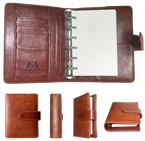 Waveaura A7 Nachfüllbarer Ringbuch-Planer Braun, Aquarell-Skizzenbuch mit 300g/m² Premium-Papier 40 Blatt, Grünes Hochwertiges PU-Leder Journal, Taschen-Organizer mit Doppel-Druckknopf Kunstbedarf