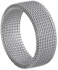 Herrring i rostfritt stål, nätband, 8 mm, silver, storlek 8
