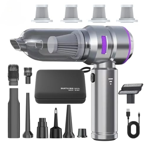 ZRDtqFzxS Aspirateur de Voiture portatif sans Fil, Machine de Nettoyage à Moteur sans balais, plumeau d'air Puissant Compatible avec Les appareils ménagers(Purple 4HEPA Bag)