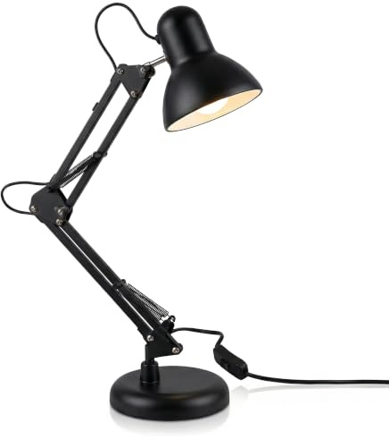 CSL - Schreibtischlampe im Retro Stil – Bürolampe – Leselampe – Vintage – Kabelschalter – Tischleuchte – elegant – in schwarz – für Arbeitszimmer, Büro, Wohnzimmer