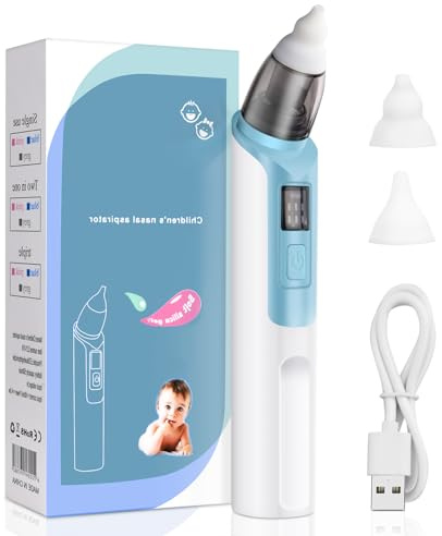 URAQT Nasal Aspirator for Baby, Electric Nose Suction for Toddler, Blue | Baby Nose Sucker, with 2 Soft Silicone Tips, 6 Adjustable Suction Levels, for Babies and Toddlers