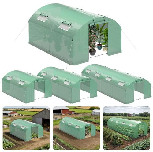 Vkechh Växthus, folieväxthus med galvaniseringsrörsfundament 3 × 4 m – 12 m², inklusive markankare och 4 rullbara fönster med myggnät och 140 g/m² UV-resistent tomatväxthus Greenhouse