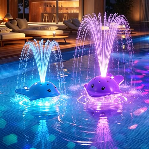 Fontana a forma di balena per piscina galleggiante con telecomando, 3 modalità di spruzzo e 12+12 luci LED, fontana d'acqua per piscina ricaricabile, decorazione ideale per feste notturne, giardino