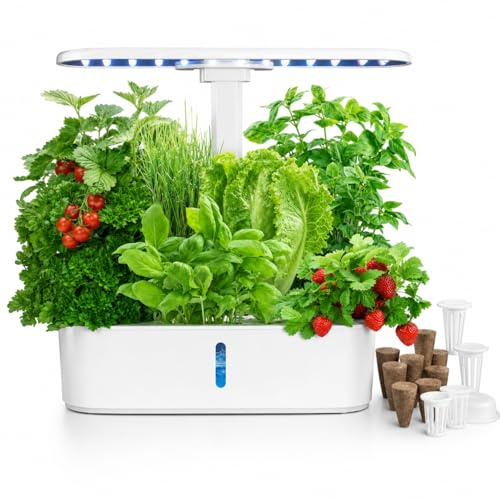 Sistema di coltivazione idroponica per interni, 12 vette con luce LED, kit da giardino intelligente per erbe e verdure in casa, bianco
