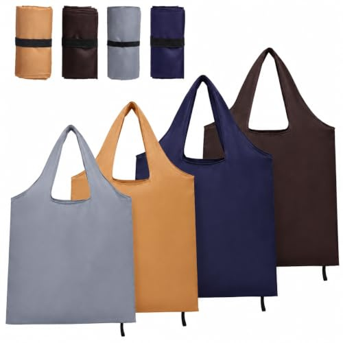Generisch 4 Stück Einkaufstaschen Faltbar 56×69 cm Wasserdicht | Leicht zu falten, platzsparend im Beutel, reißfest für Supermarkt, Picknick & Reisen