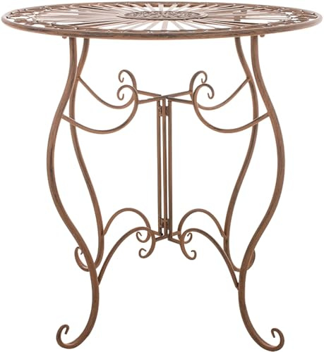 CLP Eisentisch Indra | Metalltisch im nostalgischen Design für Garten & Balkon | runder Bistrotisch wetterfest & pflegeleicht, Farbe:antik braun