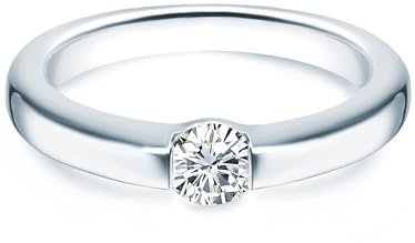 Trilani Damen Verlobungsring 925/- Sterling Silber mit Zirkonia in Brilliantschliff Solitärring Bandring Antragsring