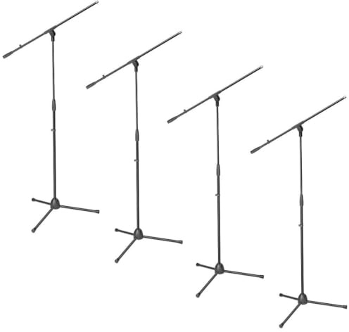4 x ADAM HALL Eco Mikrofonständer Mikrofonstativ S5BE mit Galgen/Schwenkarm, Höhe 98 bis 162 cm, Schwarz