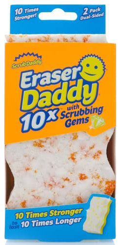 Scrub Daddy Eraser Daddy 10x, Magic Sponge Erasers, Strong & Durable Melamine Wall Cleaner, Dual-Sided Scrubber Pads, All Purpose Cleaning Sponges for Painted Walls, Magical Mark Remover, Orange 2Pack