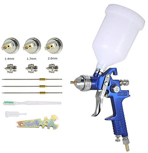 Pistola per Verniciare a Spruzzo HVLP 600ml 3 ugelli 1,4 mm 1,7 mm e 2,0 mm sistema professionale di verniciatura a spruzzo e ugello in acciaio inox Ritocco Spruzzatori di vernice Blu