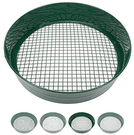 Sterico Gartensieb in verschiedenen Maschengrößen | Rundsieb 33cm Ø | Erdsieb für Saatgut, Erde, Kompost, Steine, Unkraut, Schotter | Stapelbar | Sehr robust | Rostgeschützt (9mm)