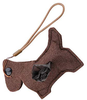 Kotbeutelspender aus Filz, tragbar, robust, Cartoon-Form, Haustierabfall, Braun