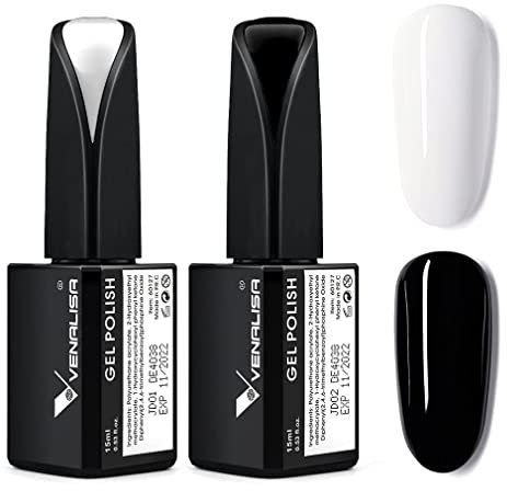 VENALISA UV Nagellack Weiß&Schwarze Gellack Nagellack Gel für UV Nagellampe Langlebige Maniküre Nagelgellack Soak Off Nail Gel Polish dark BLACK 15ml