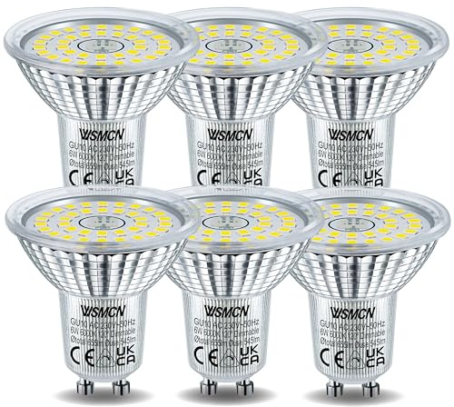 WSMCN GU10 LED Dimmbar Kaltweiss Lampe, 6W Ersetzt 75W Halogen Leuchtmittel, 6000K 545lm Dimmbare LED Spots, 120° Abstrahlwinkel Energiesparlampe, Kontinuierlich Dimmen über Dimmer, 6 Stücke