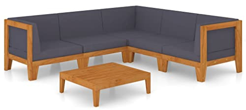 vidaXL Akazienholz Massiv Gartenmöbel 6-TLG. mit Kissen Ecksofa Mittelsofa Tisch Lounge Sofa Garten Garnitur Sitzgruppe Gartenset Gartensofa