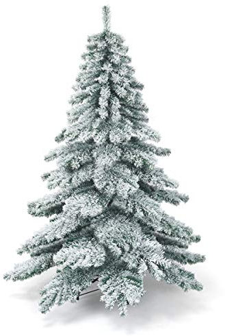 GYMAX Künstlicher Weihnachtsbaum 180/225 cm, Christbaum mit Schnee, Kunstbaum Tannenbaum mit 657/1313 Spitzen, inkl. Metallständer, Material PVC, einfacher Aufbau, für Zuhause, Geschäft, Büro (180 cm)