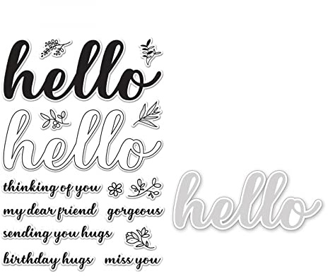 Hello Alpahbets Stanz- und Stempel-Sets für Kartenherstellung, Blätter, Denken an dich, Sending You Hugs, Miss You Words Phrase, transparente Silikonstempel für DIY, Scrapbooking, Papierbasteln,