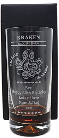 Regalo Personalised Engraved Dimple Highball Glass | Custom Laser Engraved Kraken Octopus & Sea Monster Design | 330ml Glass Gift for Him, Dad & Him for Birthday & Christmas (Cardboard Gift Box)