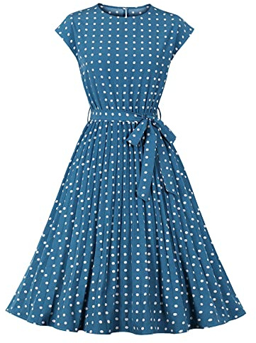 Wellwits Women's Pleated 40s 50s Vintage Dress | Cap Sleeves,Lightweight Comfy Fabric,Casual,Party Cocktail