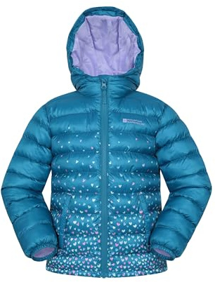 Mountain Warehouse Printed Seasons Kids Padded Jacket - Water Resistant Puffer Coat, Lightweigh, Elasticised Cuffs, Boys & Girls - For Spring Summer Teal (Printed) Kids Size 7-8 Years