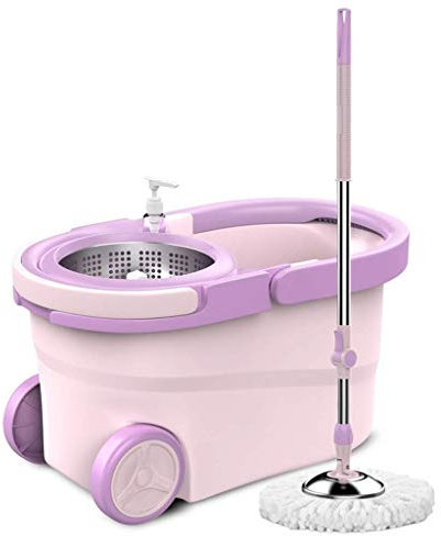 Set di secchi per strizzatrici Spin Mop - per la Pulizia del Pavimento della Cucina di casa - Pressa Facile autobilanciata aggiornata con 5 mop in Microfibra Lavabili (Rosa)