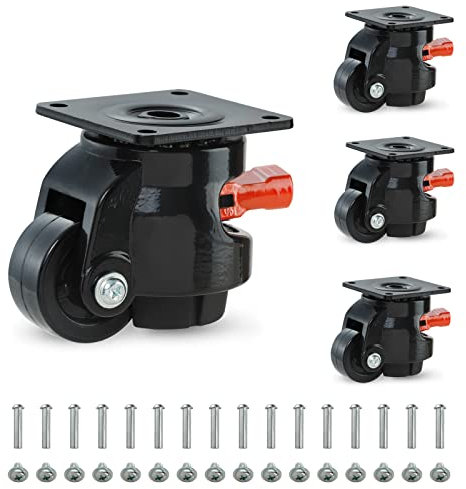 W B D WEIBIDA Rotelle per Mobili Pesanti con Impugnatura a Cricchetto Regolabile, Ruote Girevoli a 360 Gradi, Ruote Retrattili per Carichi Pesanti da Macchina, Attrezzatura, MAX 1000 KG, Set di 4,Nero