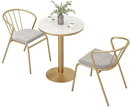 ZzZana Marmor Bistro-Tisch Set, Außen-Terrassentisch und 2 Stühle Möbel, Esszimmer-Konversations-Set für Balkon Hof Poolside