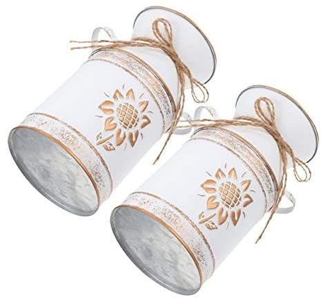 Garneck 2pcs Rustic Milk Can Vase Vintage Flower Bucket for Arrangement White Milk Pot Flowerpot Jug for Home Garden Decor