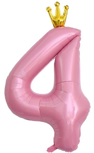 ASTARON Luftballon 4 Rosa Zahl 4 Ballon 40 Zoll Zahlenballon für Geburtstag Party Dekorationen, 4. Geburtstag Ballons mit Krone für Mädchen Geburtstag Party Dekoration Jahrestag Dekorationen