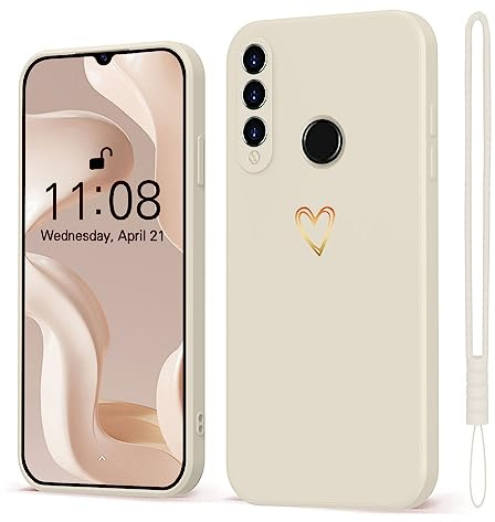 Mitetabo für Handyhülle Huawei P30 Lite Hülle New Edition Gold Liebesherz Mädchen Case Weich Silikon Slim Stoßfest Kratzfeste Süßes Gold Love Schutzhülle für Huawei P30 Lite Weiß