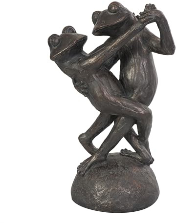 Deco 79 Resin Frog Decorative Sculpture Patina Dancing Home Decor Statue with Rock Base, Accent Figurine 9 x 7 x 17, Bronze