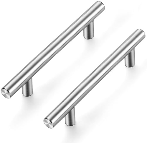 20 Pack Kitchen Cupboard Handles, Brushed Nickel Pulls 96mm Hole Center | T-Bar Pull Shape, Smooth Grip, For Kitchen Cupboards, Cabinets, Drawers, Furniture Restyle, Bathroom Storage, Wardrobe Doors