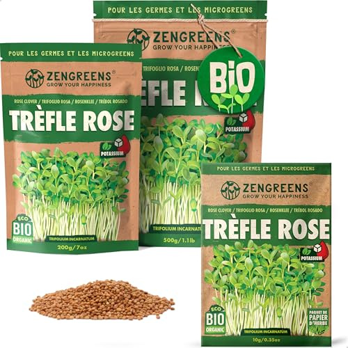 ZenGreens® - EKO Rosenklöver Frön - Välj mellan 10, 200g och 500g - Rosenklöver Frön med en grobarhet på över 97 procent - Groddar av Rosenklöver Frön - Microgreens