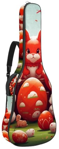 Gitarrentasche für 40/41/42 Zoll Akustikgitarre mit mehreren Taschen und verbessertem Schutz, rotes Osterhasenei, mehrfarbig, 42.9x16.9x4.7 in, Gitarrentasche