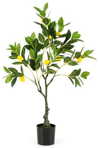 COSTWAY Artificial Lemon Tree, 80cm/120cm/160cm Tall Fake Lemon Plant with Lemon Fruits & Cement Pot, Greenery Potted Faux Floor Plant for Indoor Home Living Room Porch Office Decor (1, 80cm)