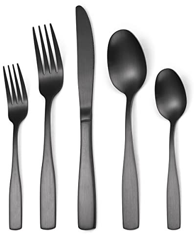 HPTHLY Service de Table Mat 20 pièces pour 4 Couteaux à Steak, Fourchette, Service de Couverts en Acier Inoxydable doré, Passe au Lave-Vaisselle, Finition Miroir