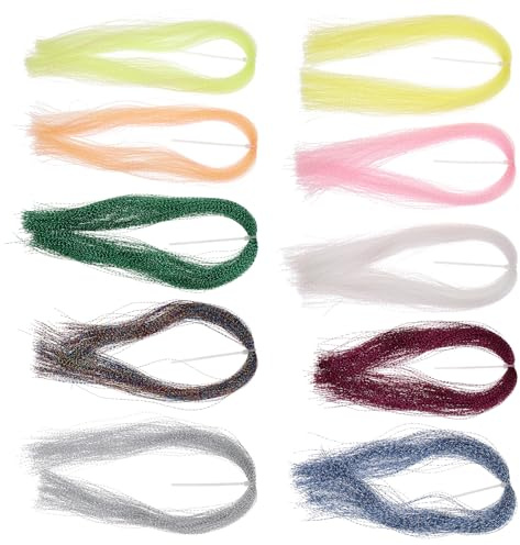 ECSiNG 10 Paquetes de Materiales para Atar Moscas Crystal Flash Materiales para Hacer Moscas de Pesca Kit de Atado de Anzuelos en Espiral para Pesca Al Aire Libre en 10 Colores
