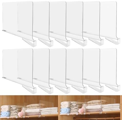 GBACHOOSE 12 Pcs Clear Acrylic Shelf Dividers, Transparent Closet Shelf Dividers, Adjustable Closet Organizer Wardrobe Dividers Shelf for Wardrobes, Kitchens, Offices