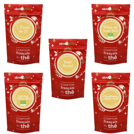 Coffret de Noël – Comptoir Français du Thé – 5 Thés Gourmands et Festifs en Pochettes de 20g – Coffret Cadeau Blanc Édition Limitée