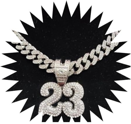 BISONBLUE Halsketten Anhänger Herren Schmuck Damen Kette Männer Frauen Frauen Hip Hop Nummer 23 Anhänger Halskette mit 13mm Kristall Iced Out Bling Halsketten Mode Charme Silberfarbe