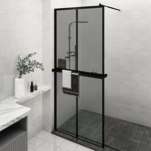 Furniture Select-Paroi de douche avec étagère en verre ESG et aluminium Noir 100 x 195 cm