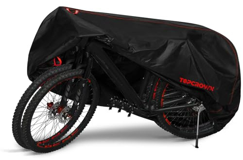 Topcrown Bike Cover Waterproof Outdoor Storage for 2 Bikes, Bicycle Cover Rain Sun UV Dust Wind Proof with Storage Bag for Mountain Road Bike/Ebike (420D Black+Red, XXL Size for 2 bikes)