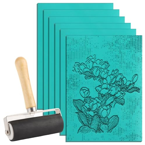 SHUESS Confezione da 6 fogli A4 in linoleum, facili da intagliare, per stampa su entrambi i lati, con rullo, per timbri in gomma, intaglio e artigianato (verde)
