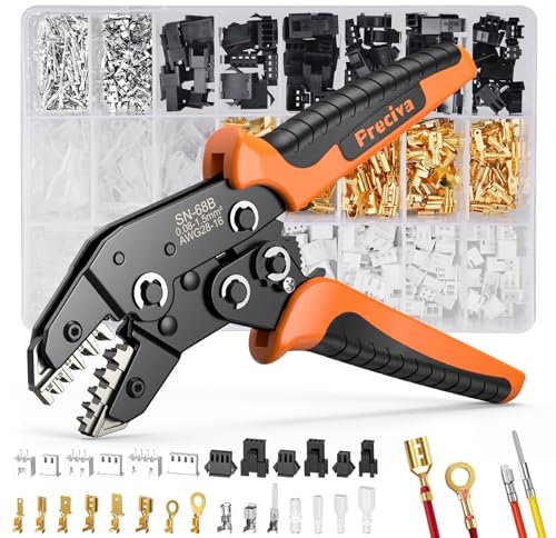 Preciva Crimping Tool Set for Dupont, AWG28-16 2 in 1 Wire Crimp Tools with 896pcs Cable Terminals for ATX/EPS/PCIE/SATA/Spade Connectors, 0.08-1.5mm² Ratchet Crimpers for Electrical Jobs