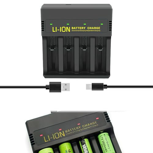 18650 Battery Charger Universal 4Slots Intelligent Batteries Detection Technology for Rechargeable TypeC Input Independent Slot USB Fast Charging Function for 26650 21700 18500 18490 16340 14500