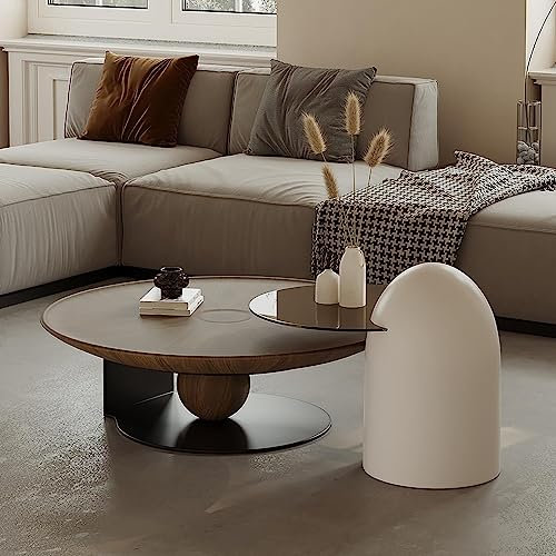 BK&MF Minimalistischer runder Satz von 2 Couchtischen,Moderner Beistelltisch Glasplatte Kreativ mit Kohlenstoffstahlrahmen für Wohnzimmer, Schlafzimmer, Büro,A,80CM