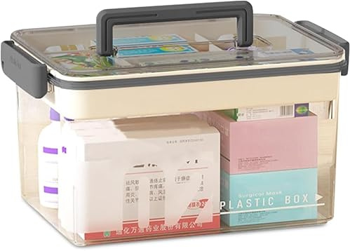 Zinueen Boîte à Médicaments Portable, Boite à Pharmacie à 2 Niveaux, Boite Rangement Medicament Maison, Pharmacie Rangement avec Poignées, pour la Maison, l'extérieur